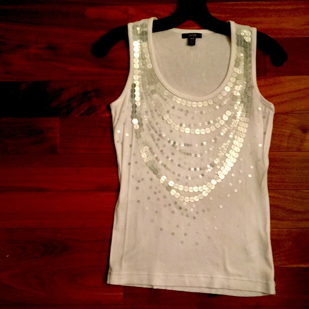 JACOB XS Silver matte sequined white cotton tank